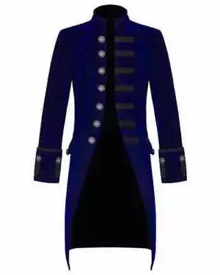 Buy Mens Steampunk Vintage Tailcoat Jacket Velvet Gothic Victorian Blue Frock Coat • 56.50£