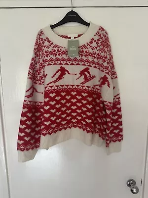 Buy NEW H&M Size Medium Ladies Ski Jumper Winter Christmas Wool Mix White Red Cream • 8£