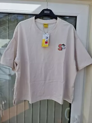 Buy M&S Snoopy Motif T Shirt Size 18 Natural Mix Round Neck Short Sleeve Side Splits • 20£