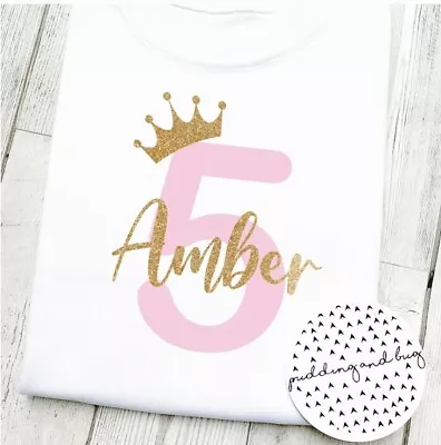 Buy Personalised 5th Birthday Girls Tshirt, I Am Five Princess Number Top • 8.99£