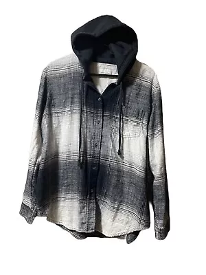 Buy American Eagle Flannel Shirt Hoodie Womens Size Small Top Gray Cream Plaid • 17.01£