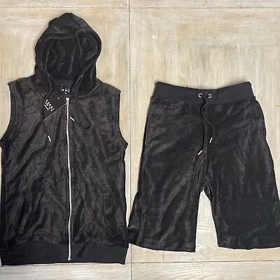 Buy Mens Hooded Shorts Tracksuit Velour Set Black Large RRP £50 Boohoo Man • 19.99£