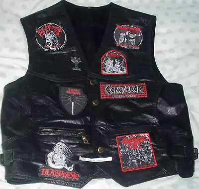 Buy Cuir, Archgoat, Blasphemy, Metal Patches, Black, Size M, Men's Leather Vest Used • 160£