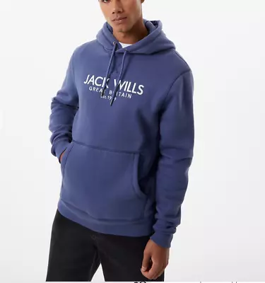 Buy Jack Wills Men's Batsford Graphic Logo Hoodie In Indigo Blue • 37.99£