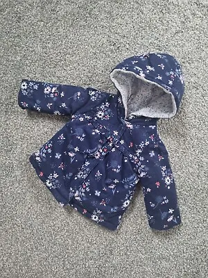 Buy Baby Girls Coat Newborn Reversible Floral Blue Hooded Jacket Padded Aa • 4.99£