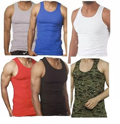 Buy 3,6 Pack Mens Vest 100% Cotton Gym Training Sleeveless Tank Top T Shirt • 9.99£