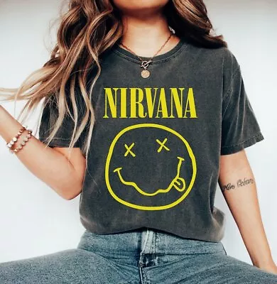 Buy Nirvana Smile Face T-Shirt, Cute Women Nirvana Shirt, Nirvana Tee,Trendy T-Shirt • 26.76£