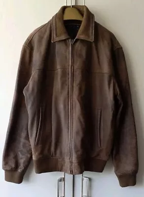 Buy Men's EASY Dark Tan Soft Leather Zip Up  Bomber Jacket - Size S • 48£