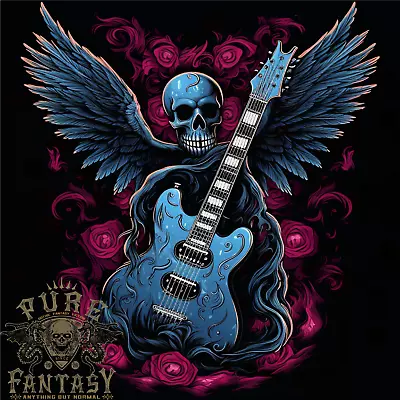 Buy Guitar Skull Heavy Metal Rock Music Band Wings Mens T-Shirt 100% Cotton • 11.75£