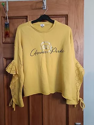 Buy River Island Yellow Open Lace Trim Sleeve Amour Perdu T Shirt Top Size Small  • 6.99£