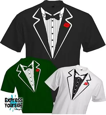 Buy TUXEDO T Shirt - Fancy Dress Down Simple Smart Party Ball Fun - Quality - NEW • 9.99£