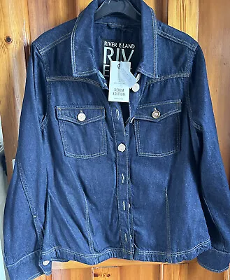 Buy River Island Dark Blue Retro Casual Fitted Denim Jacket Size 14 BNWT • 21.50£