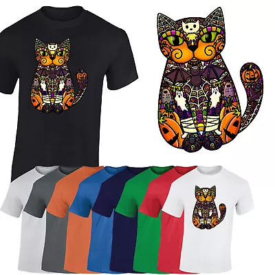 Buy Halloween Cat Mens T-Shirt Boo Pumpkin Ghost Spooky Scary Kitten Gift Tshirt • 8.99£