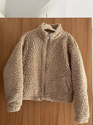 Buy New Look Ladies Teddy Fleece Zip Bomber Lined Jacket Coat Size Small Fawn/Beige • 2.50£