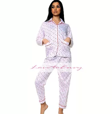 Buy Ladies PJ Set 100% Cotton Long Sleeve Warm Cozy Printed Pyjama Set Nightwear • 9.95£