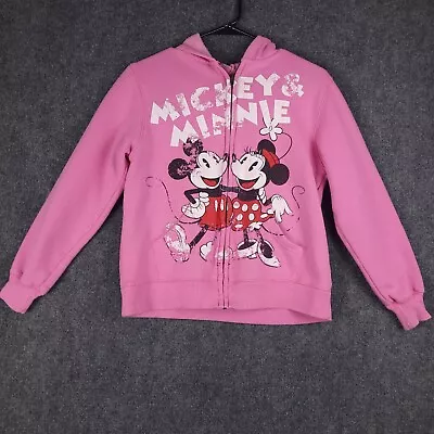 Buy Mickey & Minnie Mouse Hoodie Pink Full Zip-Up Disney Sweatshirt Youth M-L Read • 9.93£