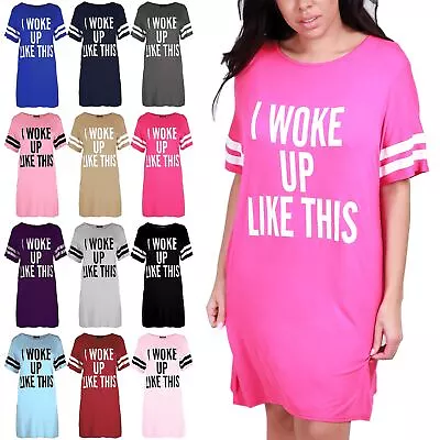 Buy Plus Size Womens Baggy Dress Top Cap Sleeve  I Woke Up Like This  Jersey T Shirt • 3.99£