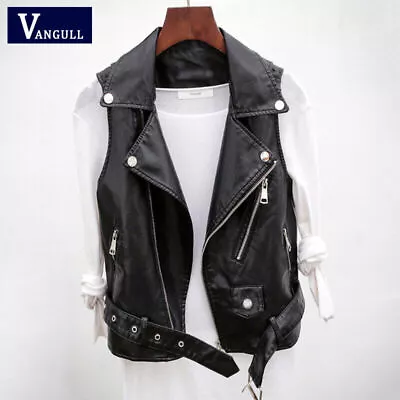 Buy Men's Faux Leather Biker Vest Sleeveless Motorcycle Slim Jacket Casual Coat Top • 26.39£