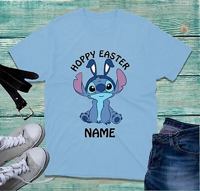 Buy Personalised Hoppy Easter Day T-Shirt Your Name Easter Bunny Lilo & Stitch Top • 11.99£