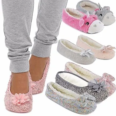 Buy Ladies Novelty Unicorn Coral Fleece,Jersey Ballet Slippers With 3D Horn Tootsies • 5.99£