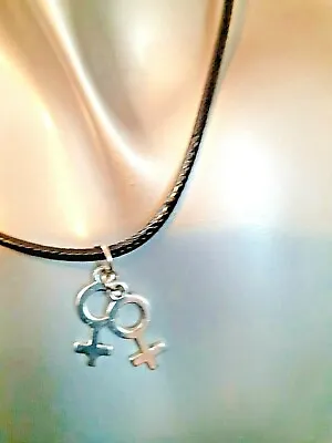 Buy Venus Lesbian Choker Necklace Gay Pendant Black Cord Silver Tone Chain Jewellery • 3.29£