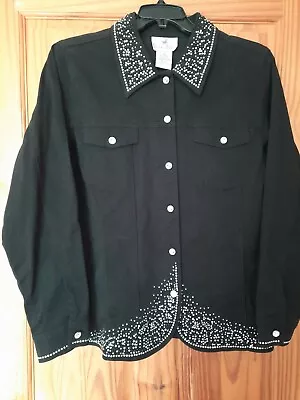 Buy QVC Quacker Factory Black Cotton Twill Jacket Size M Approx 16 • 20£