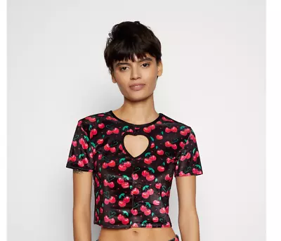 Buy Vintage Supply HEART CUT OUT DETAIL IN CHERRIES PRINT Size 8 • 6.99£