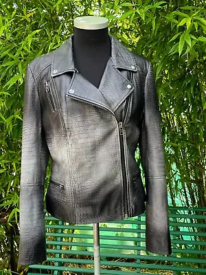 Buy MuuBaa Lamb Leather Grey Ombre Crocodile Print Biker Jacket Size UK 12 • 95£