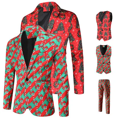 Buy Adult Mens Christmas Suit Funny Bachelor Pants Party Suit Xmas Jacket Vest Set • 24.60£