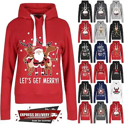 Buy Womens Sweatshirt Christmas Let's Get Merry Ladies Oversize Hoodie Xmas Pullover • 2.35£