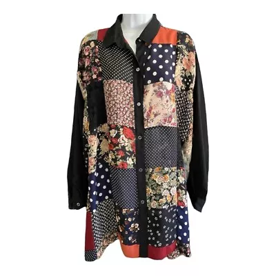 Buy Express Vintage Floral Tunic Top Oversized 90s Artsy Patchwork Grunge Button Up • 32.66£