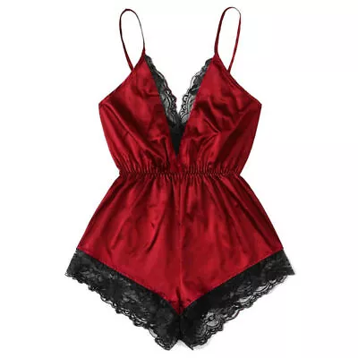 Buy Ladies Woman Satin Silk Lace Cami Teddy Bodysuit Lingerie Pyjamas Set Sleepwear- • 5.27£