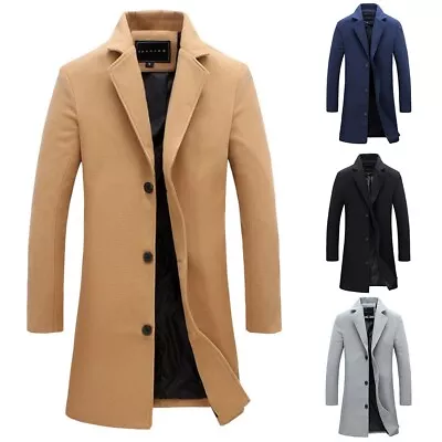 Buy Slim Fit Trench Coat Winter Warm Outwear Long Sleeve Fomal Jacket For Men • 29.23£