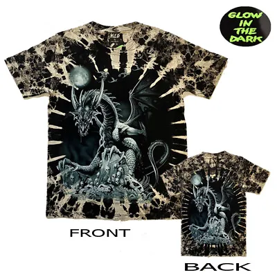 Buy Men Ty Dy Dragon On Skulls  T-Shirt Both Side Print Glow In Dark • 12.99£