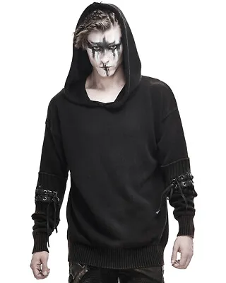 Buy Devil Fashion Mens Dieselpunk Knit Hoodie Sweater Top Brown Black Steampunk Goth • 42.89£