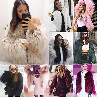 Buy Womens Shaggy Fluffy Faux Fur Coat Cardigan Winter Warm Jacket Fashion Outwear • 16.91£