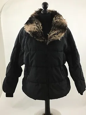 Buy BYou Womens Black Fur Collar Coat Size M Jacket • 17.99£