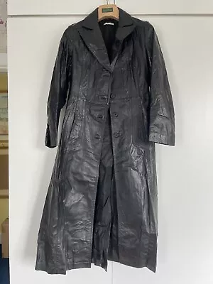 Buy Vintage 1970’s Ladies Full Length Black Leather Trench Coat Jacket Size 12 Goth. • 49.99£