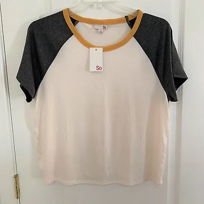 Buy So Raglan Ringer T-Shirt Crewneck Tee Short Sleeve Top Ivory Gray Gold Size 1X • 12.30£