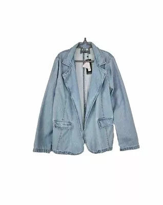 Buy Women’s Oversized Light Blue Denim Boyfriend Open Blazer Size UK 14 New • 14.95£
