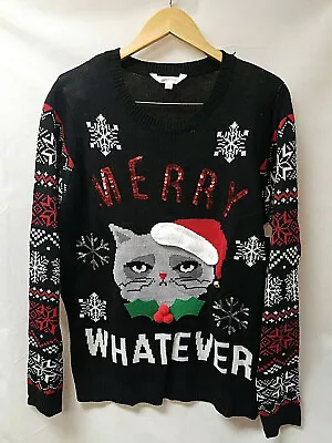 Buy Women's Sweater By No Boundaries Size S Grumpy Cat Merry Whatever NEW • 23.62£