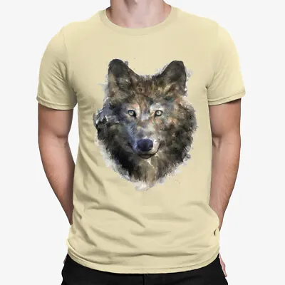 Buy Grey Wolf Watercolour Painting Mens T-Shirt | Screen Printed • 12.95£