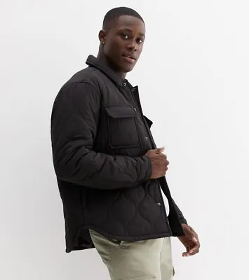 Buy New Look Men’s Black Quilted Collared Pocket Front Overshirt Jacket Black Large • 35£