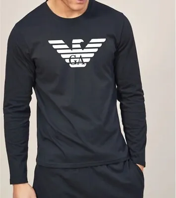 Buy Emporio Armani Black Men's T-Shirt Long Sleeve,Size M*L*XL Chest Print • 32.99£