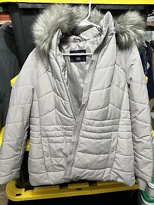 Buy London Fog Women’s Jacket Faux Fur Hood Polyester Down Filled Gray😇💯✅ • 18.33£