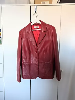 Buy Heine Genuine Vintage 90s Red Leather Blazer Jacket UK10 • 79£