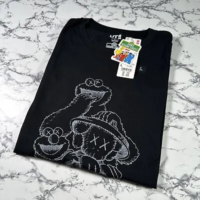 Buy KAWS X Uniqlo X Sesame Street Black Companion T Shirt SIZE LARGE Authentic BNWT • 37.99£