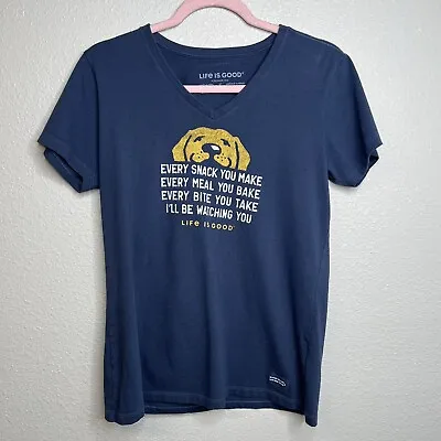 Buy Life Is Good Women's I'll Be Watching You Short Sleeve V Neck Small Dog Graphic • 13.02£