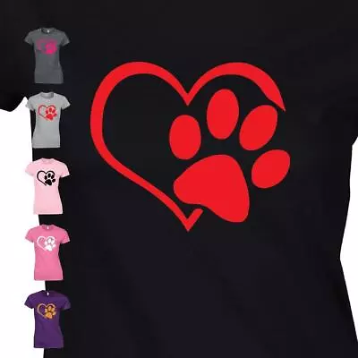 Buy Paw Print Heart Ladies Tshirt Dog Cat Lovers Animal Printed Design Gift Top • 8.99£