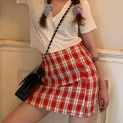 Buy Pink Pleated Skirt Women's Sweet Girl School Plaid Mini Skirt Fashionable • 14.48£